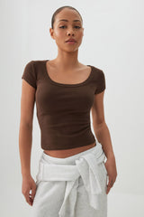 Fine Rib Scoop Neck Crop T-Shirt