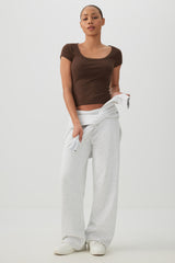 Fine Rib Scoop Neck Crop T-Shirt