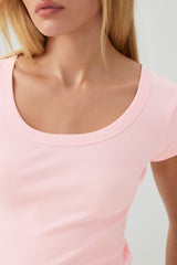 Fine Rib Scoop Neck Crop T-Shirt