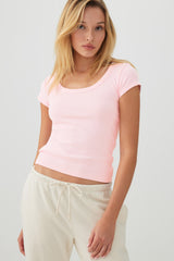 Fine Rib Scoop Neck Crop T-Shirt