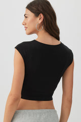 Cropped Ribbed Crew T-Shirt
