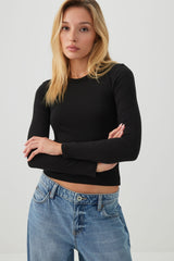 Cropped Rib Crew Top