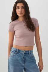 Cropped Ribbed Tee with Bows