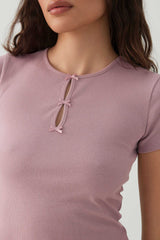 Cropped Ribbed Tee with Bows