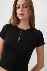 Cropped Ribbed Tee with Bows