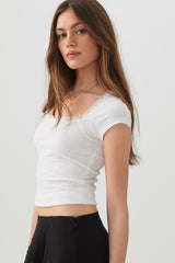 Scoop Neck T-Shirt with Lace Trim