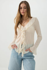 Long Sleeve Blouse with Frills