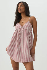 Striped Mini Babydoll V-Neck Dress