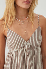 Striped Mini Babydoll V-Neck Dress