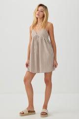 Striped Mini Babydoll V-Neck Dress