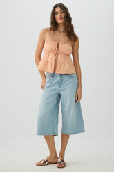 Denim Mid Rise Culottes