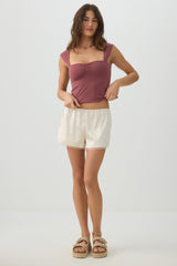 Mid Rise Shorts with Lace Trim