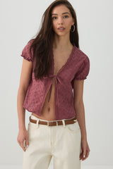 Eyelet Tie Front Top