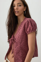 Eyelet Tie Front Top