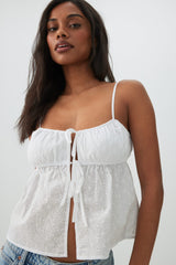 Eyelet Tie Front Cropped Tank