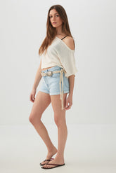 High Rise Denim Cuffed Short Shorts