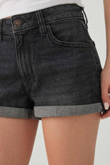 High Rise Denim Cuffed Short Shorts