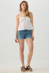 High Rise Denim Cuffed Short Shorts