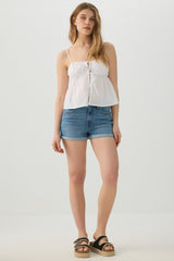 High Rise Denim Cuffed Short Shorts