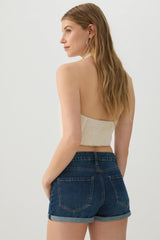 High Rise Denim Cuffed Short Shorts