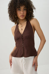V Neck Halter Peplum Tank