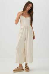 Linen Blend Smocked Bustier Culotte Jumpsuit