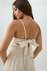 Linen Blend Smocked Bustier Culotte Jumpsuit