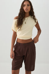 Linen Blend Mid Rise Bermuda Shorts