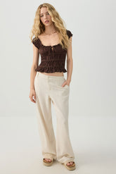 Linen Blend Wide Leg Tailored Pant