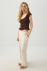 Linen Blend Wide Leg Tailored Pant