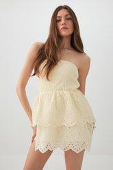 Smocked Eyelet Mini Dress