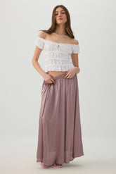 Crinkled Satin Maxi Pleated Skirt