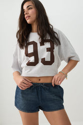 Mid Rise Denim Drawstring Short Shorts