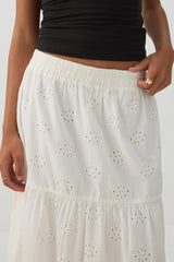 Eyelet Tiered Midi Skirt