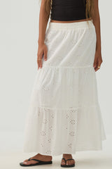 Eyelet Tiered Midi Skirt