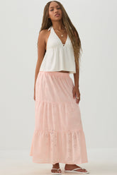 Eyelet Tiered Midi Skirt
