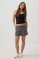 Denim Mid Rise Shorts with Patch Pockets