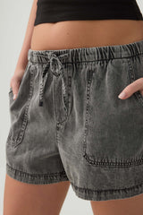 Denim Mid Rise Shorts with Patch Pockets
