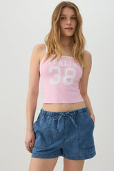 Denim Mid Rise Shorts with Patch Pockets