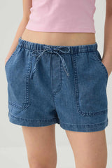 Denim Mid Rise Shorts with Patch Pockets