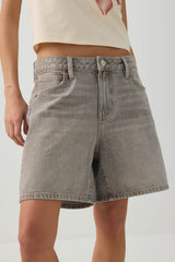 Mid Rise Denim Relaxed Bermuda Shorts