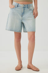 Mid Rise Denim Relaxed Bermuda Shorts