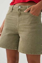Mid Rise Denim Relaxed Bermuda Shorts