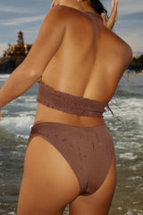 Triangle Halter Bikini Top with Smocked Band
