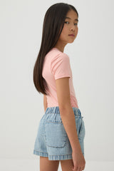 Elastic Waist Denim Shorts