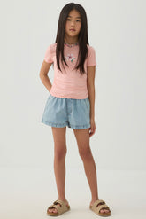 Elastic Waist Denim Shorts
