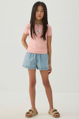 Elastic Waist Denim Shorts