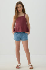 Elastic Waist Denim Shorts
