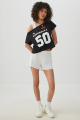 Off Shoulder Crop Formula 1 T-shirt
