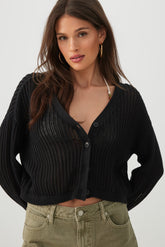 Knit Boxy Button Front Cardigan